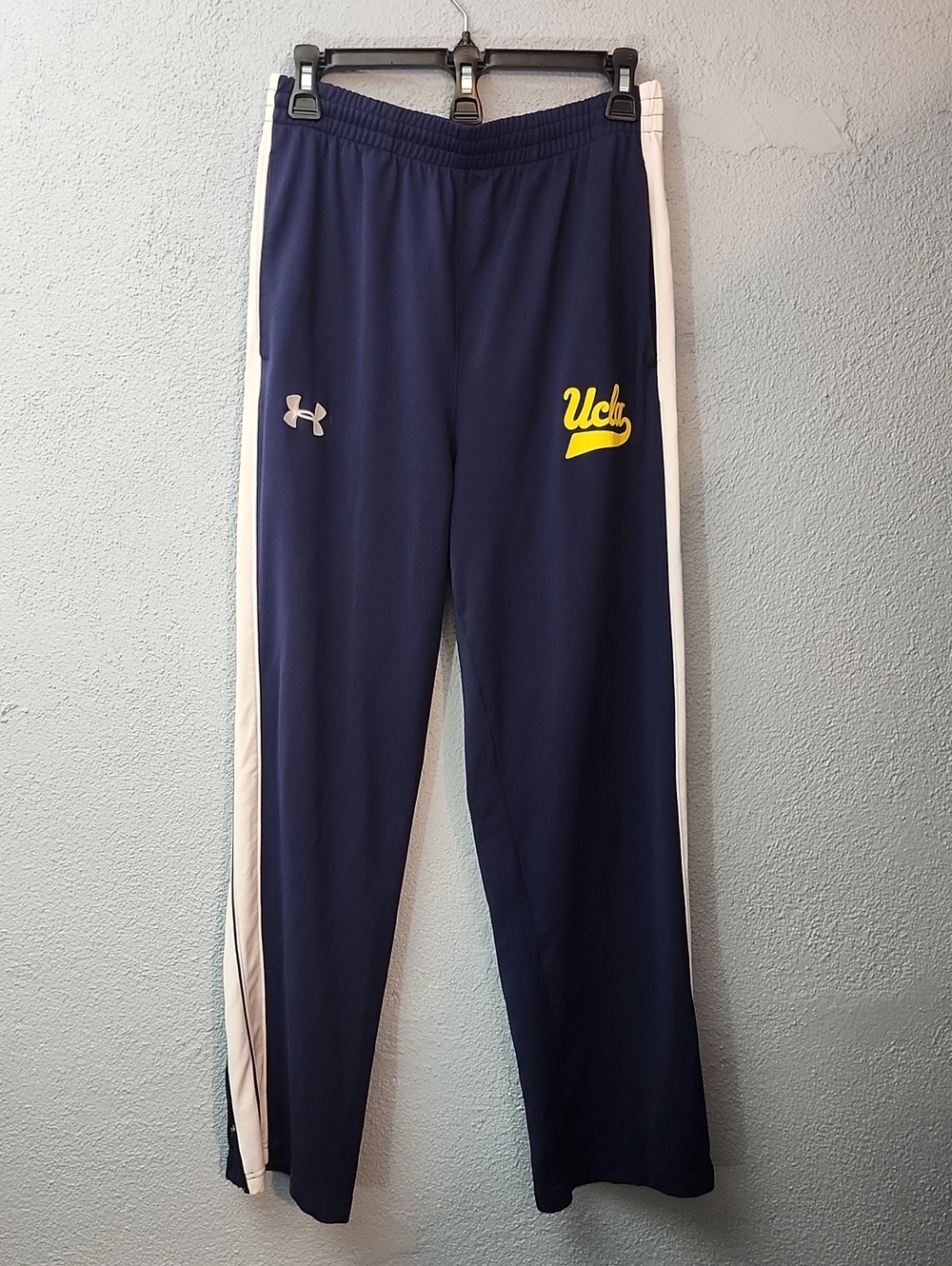 Under Armour Navy Sweatpants with White Side Stripes and Yellow UCLA Script